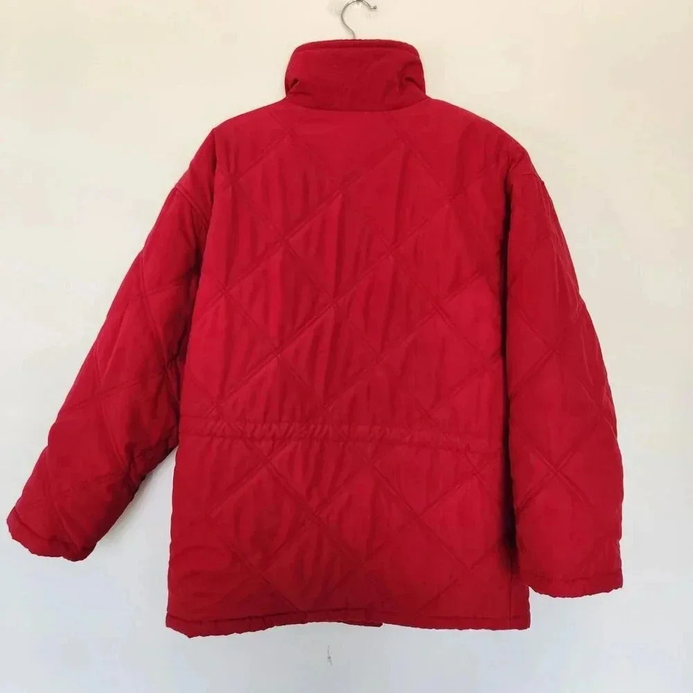 Vintage Talbots Quilted Puffer Jacket Womens Size M Red Nylon Cinchable Bomber - Picture 6 of 11